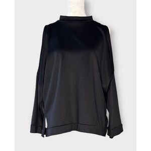 Zara Cold Shoulder Mock Neck Slinky Knit Blouse Top Dolman 3/4 Sleeve Black S